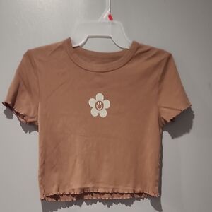 Brown Crop Top with Flower Design